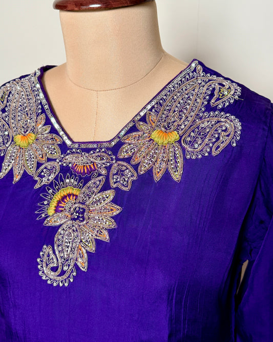Purple Pure Organza Zardosi, Aari & Sequin Embroidered Indo-Western – TF-P.1050 L