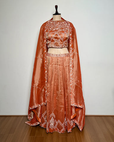 Copper Elegance Super Net Silk Zardosi Lehenga Set - SB 601 LC AG