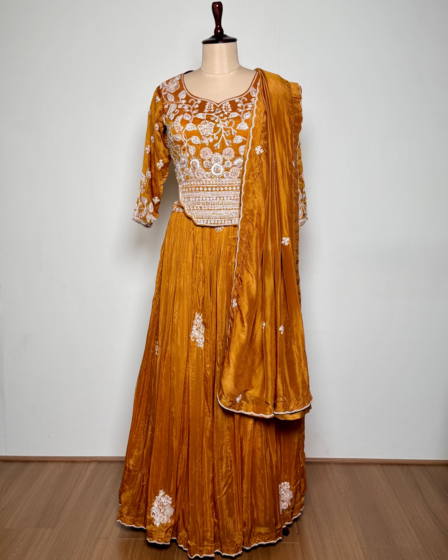 Pure Silk Tangerine Lehenga Set Adorned with Aari and Spring Work - SB 621B LC  AG