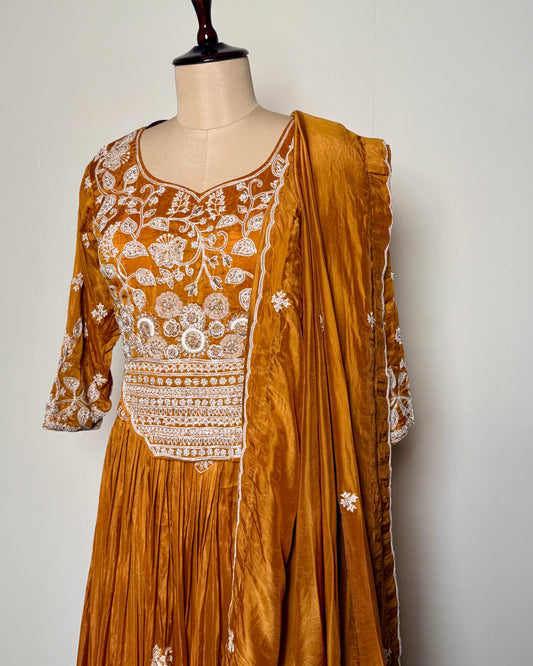 Pure Silk Tangerine Lehenga Set Adorned with Aari and Spring Work - SB 621B LC  AG