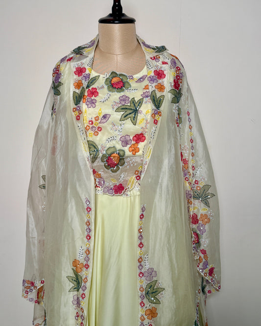 Butter Yellow Chiffon Silk Appliqué, Sequin & Spring Embroidered Lehenga – Un Ghagra 2 U