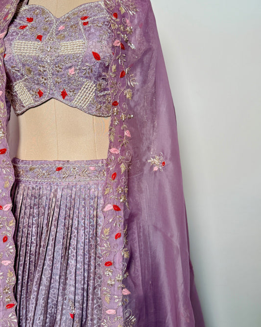 Lavender Jacquard & Organza Silk Thread Cut & Moti Work Lehenga Set – SB 675 LC AG