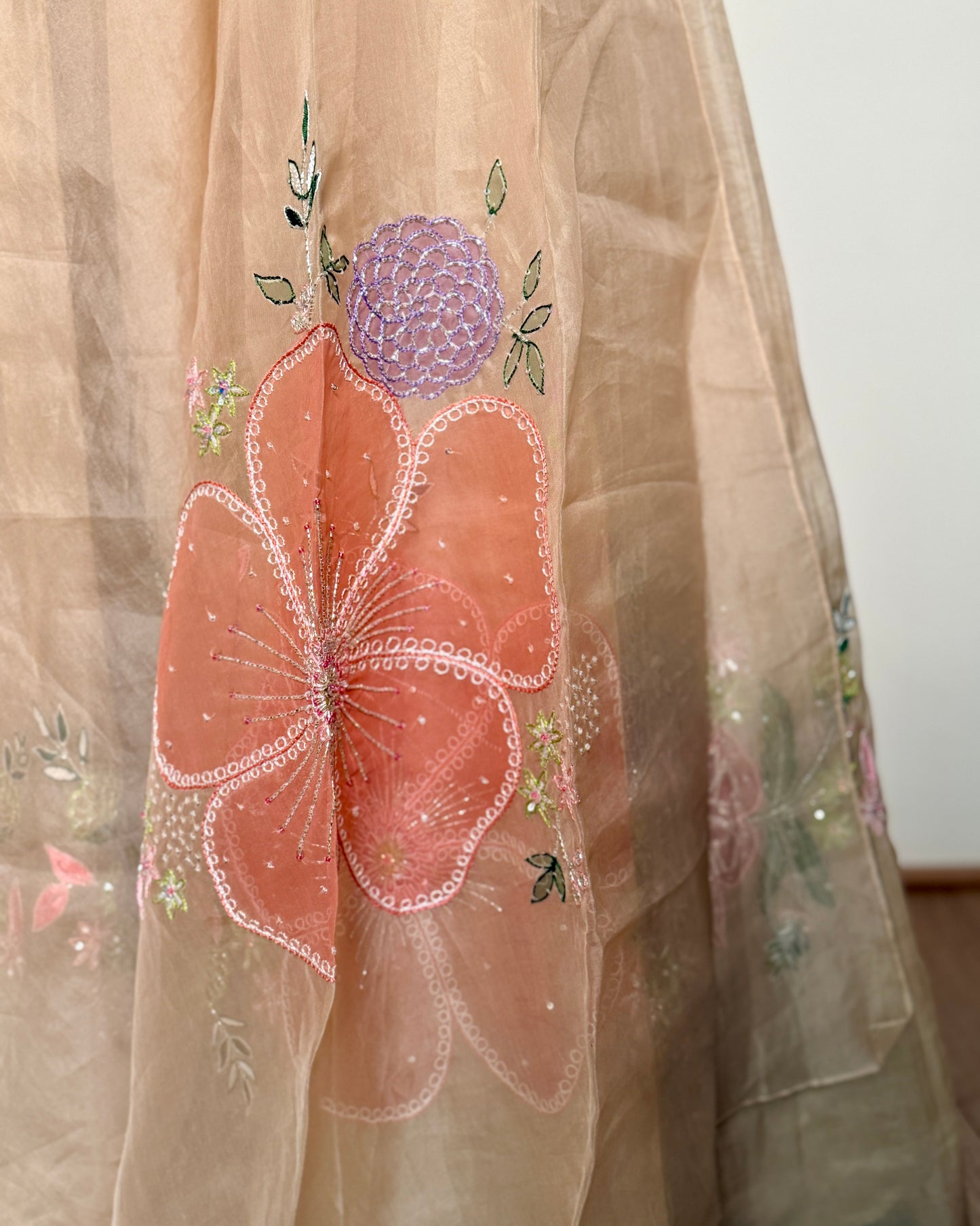 Copper Rose Organza Silk Appliqué, Aari & Cut Dana Embroidered Lehenga Set – Un Ghagra 1 U