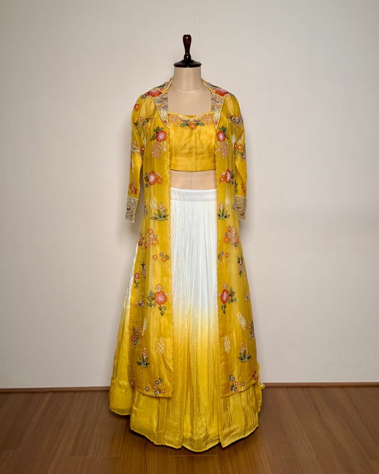 Butter Yellow Chiffon Silk Appliqué, Sequin & Spring Embroidered Lehenga – Un Ghagra 3 U