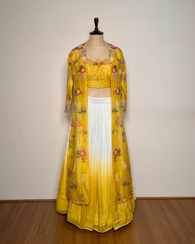 Butter Yellow Chiffon Silk Appliqué, Sequin & Spring Embroidered Lehenga – Un Ghagra 3 U