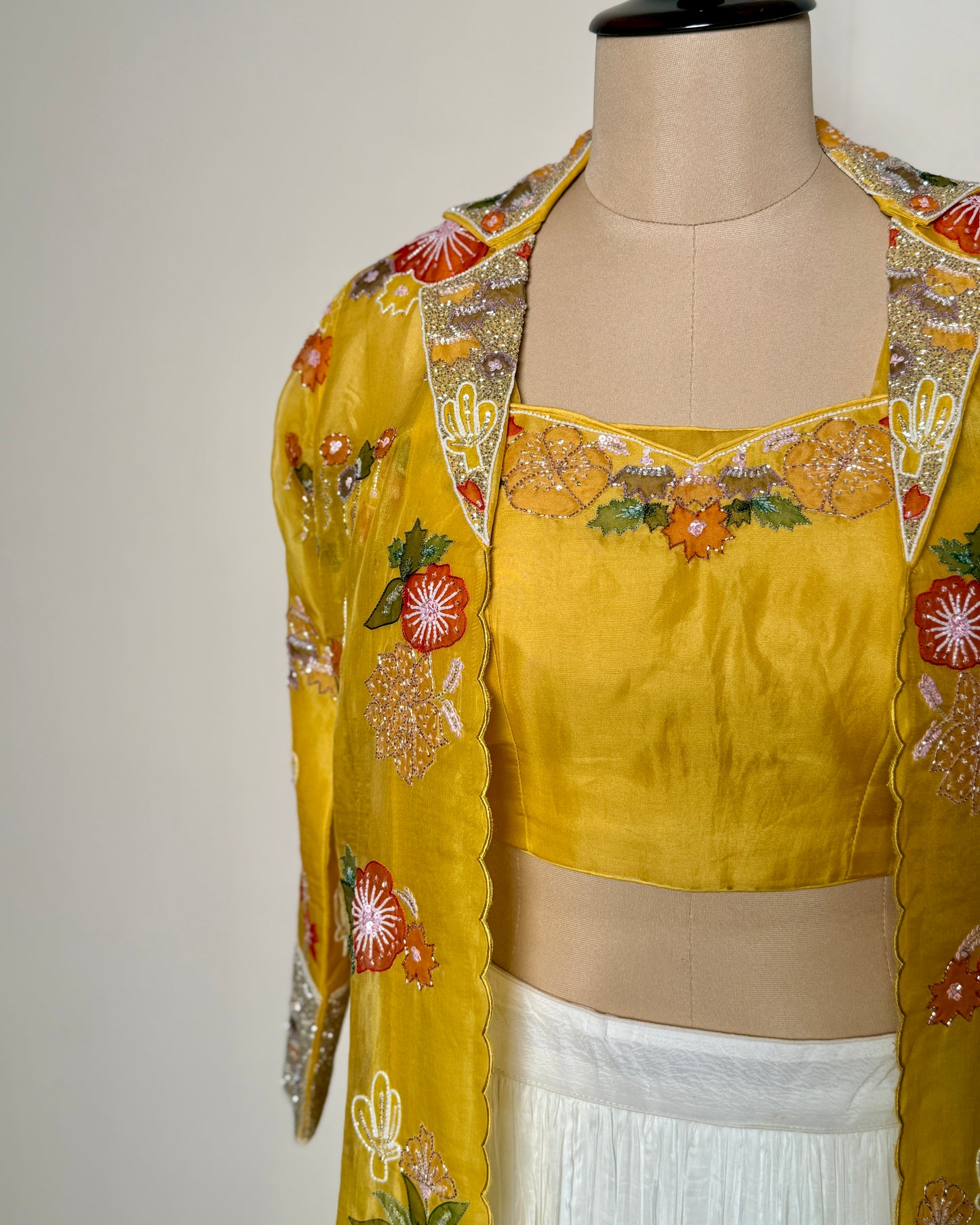 Butter Yellow Chiffon Silk Appliqué, Sequin & Spring Embroidered Lehenga – Un Ghagra 3 U