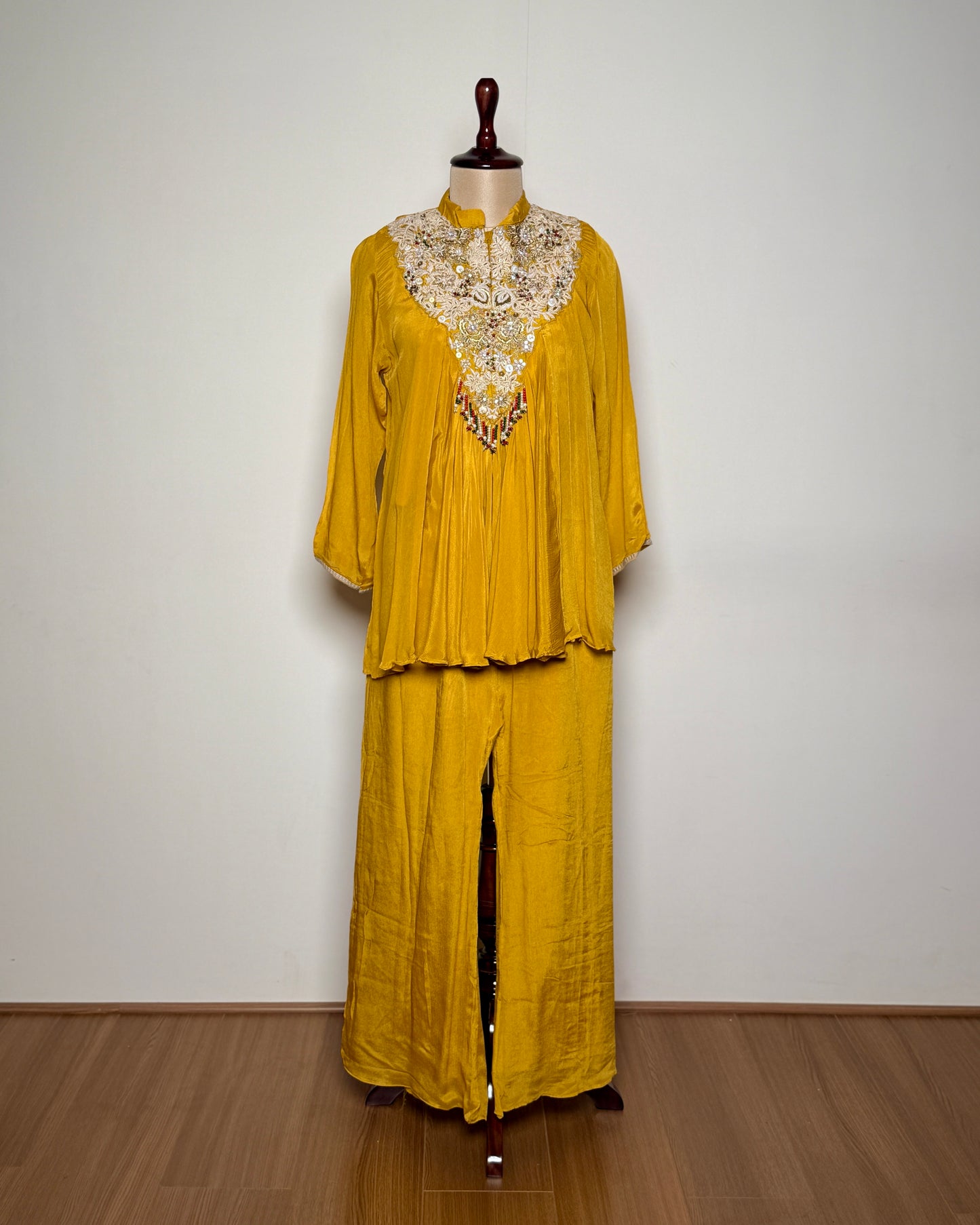 Marigold Yellow Georgette Zari, Bead & Thread Embroidered Indo-Western – SUIT / S-179 / MUSTARD