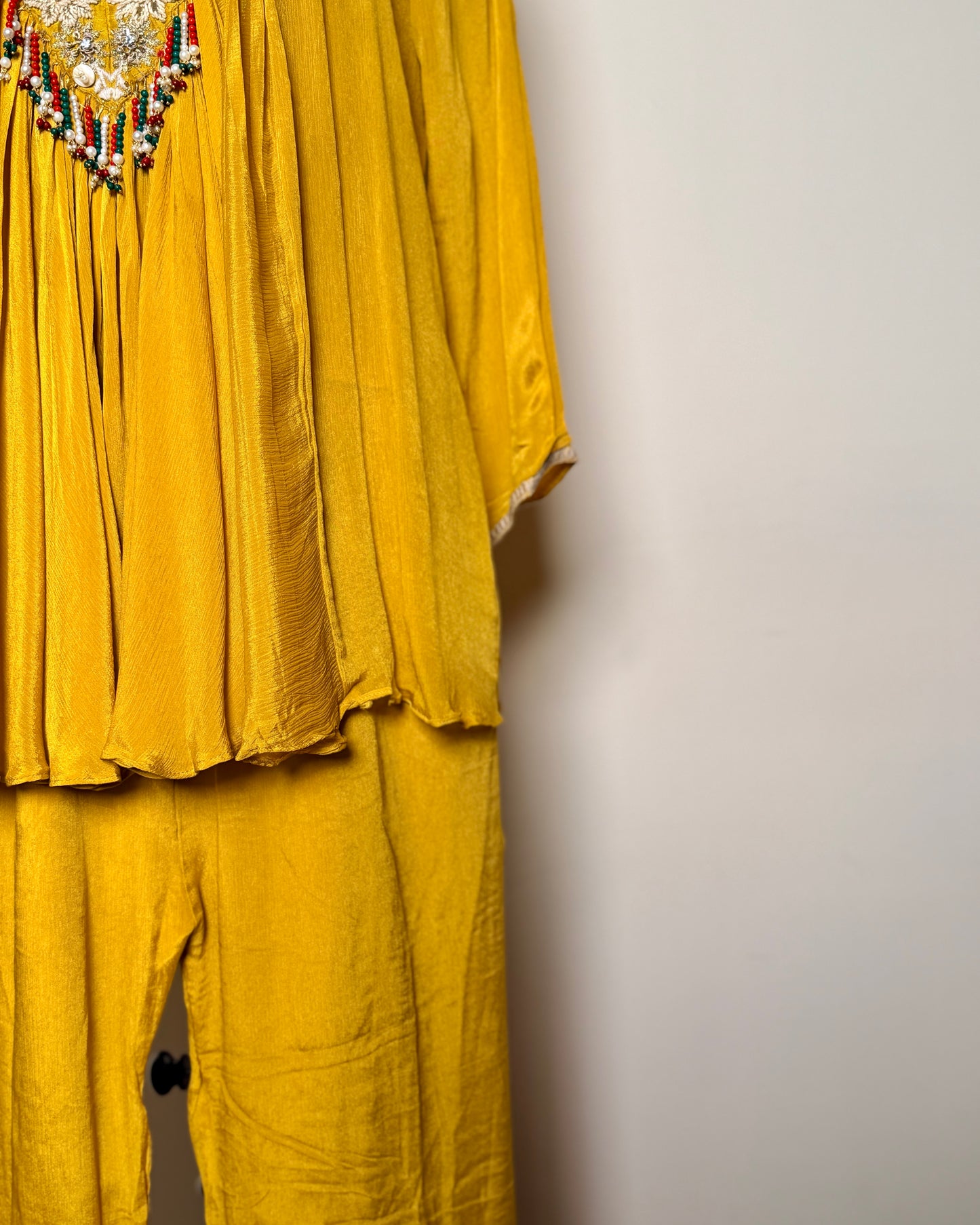 Marigold Yellow Georgette Zari, Bead & Thread Embroidered Indo-Western – SUIT / S-179 / MUSTARD