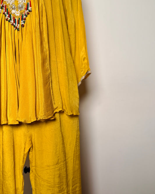 Marigold Yellow Georgette Zari, Bead & Thread Embroidered Indo-Western – SUIT / S-179 / MUSTARD