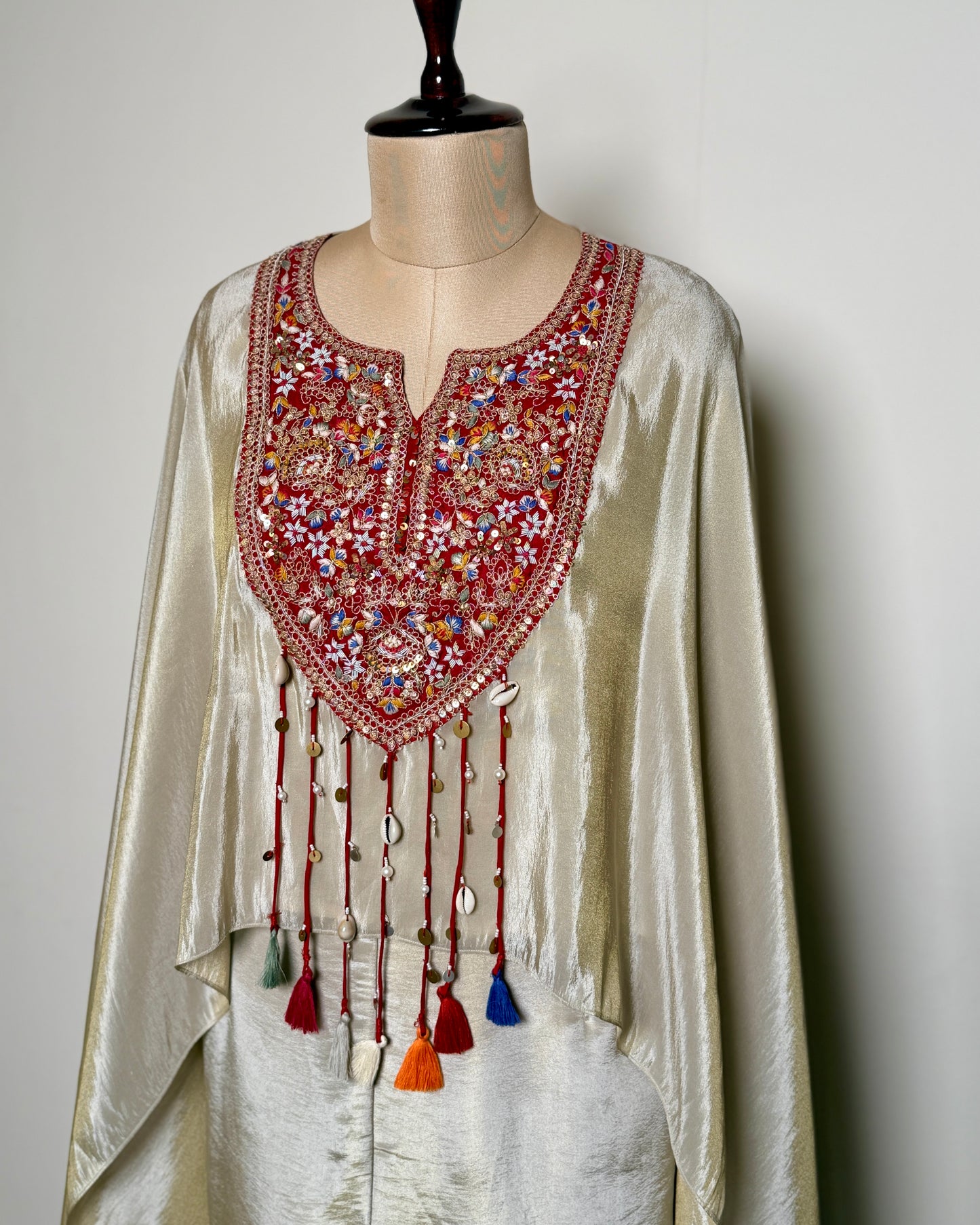 Off Cream White Pure Silk Thread, Zari & Spring Embroidered Indo-Western – TF-P-817 L