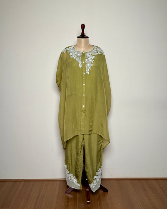 Green Chiffon Net Patch Aari & Thread Embroidered Indo-Western –TF-P-896 L