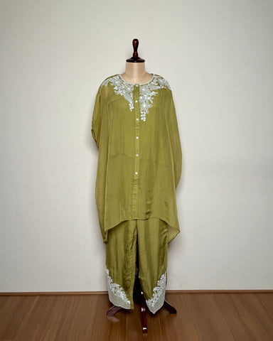 Green Chiffon Net Patch Aari & Thread Embroidered Indo-Western –TF-P-896 L