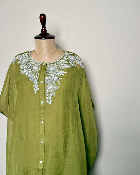 Green Chiffon Net Patch Aari & Thread Embroidered Indo-Western –TF-P-896 L