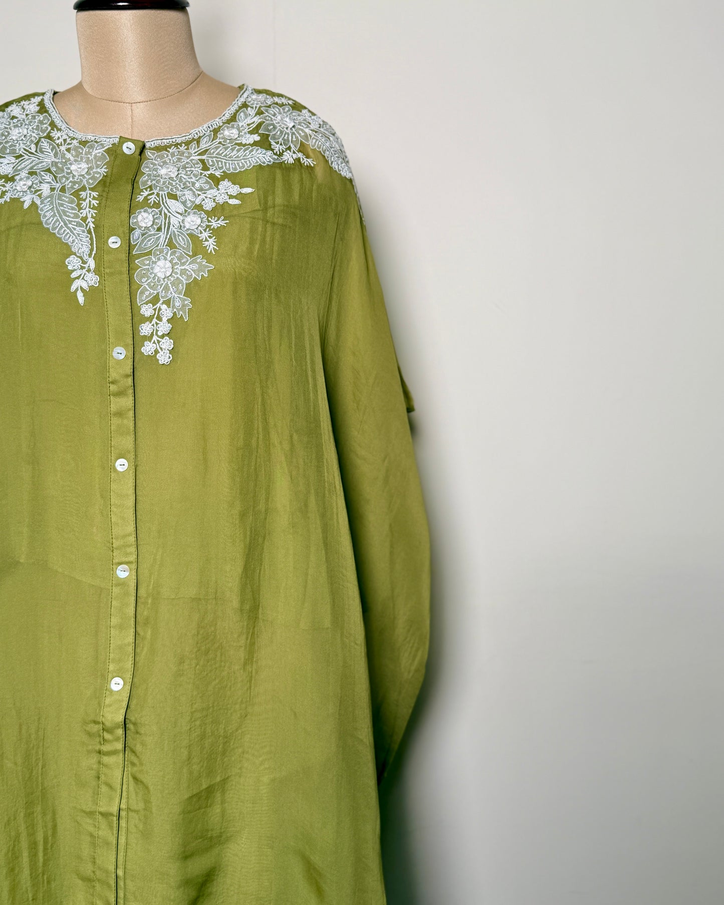 Green Chiffon Net Patch Aari & Thread Embroidered Indo-Western –TF-P-896 L