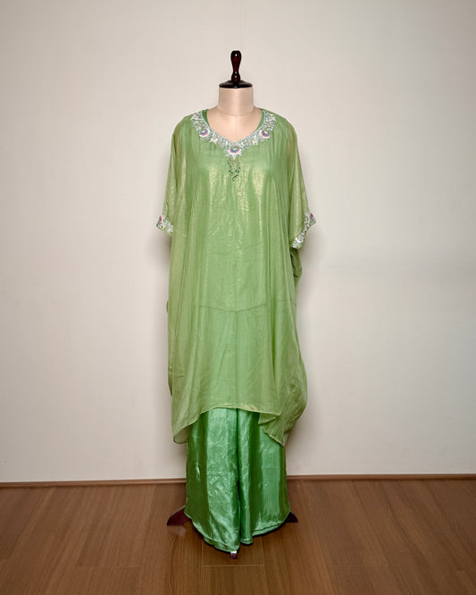 Green Net Silk & Pure Silk Zari, Thread & Spring Embroidered Kurti Set – TF-P-920 L