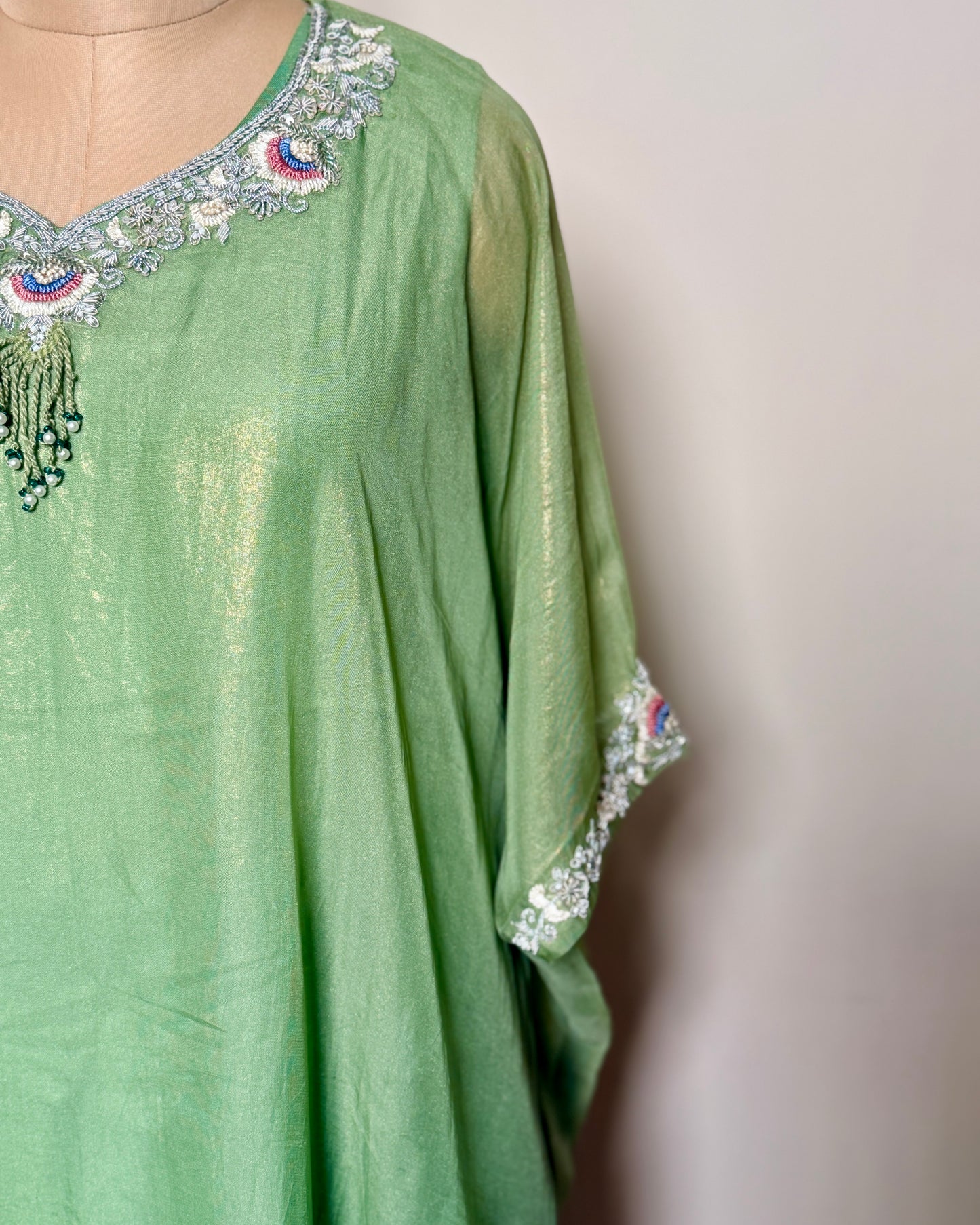 Green Net Silk & Pure Silk Zari, Thread & Spring Embroidered Kurti Set – TF-P-920 L