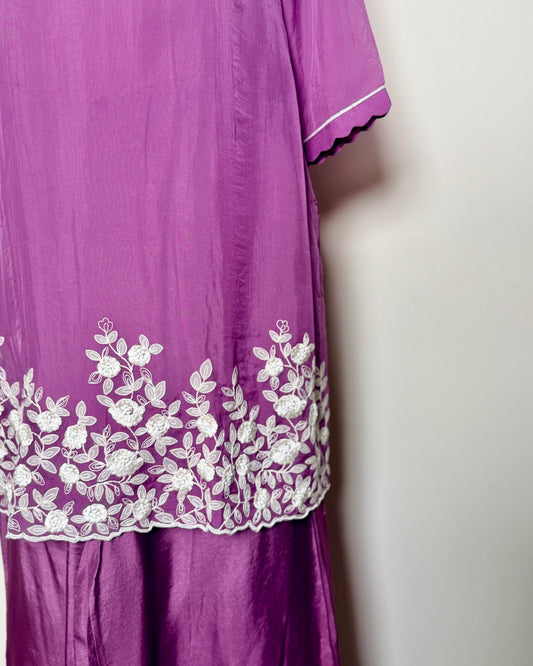 Lavender Chiffon & Silk Thread, Aari & Patch Embroidered Kurti Set – TF-P-928 L