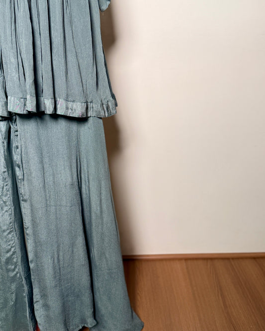 Grey Pure Silk Bead, Aari & Zardosi Embroidered Indo-Western – SUIT / S-107 / GREY R