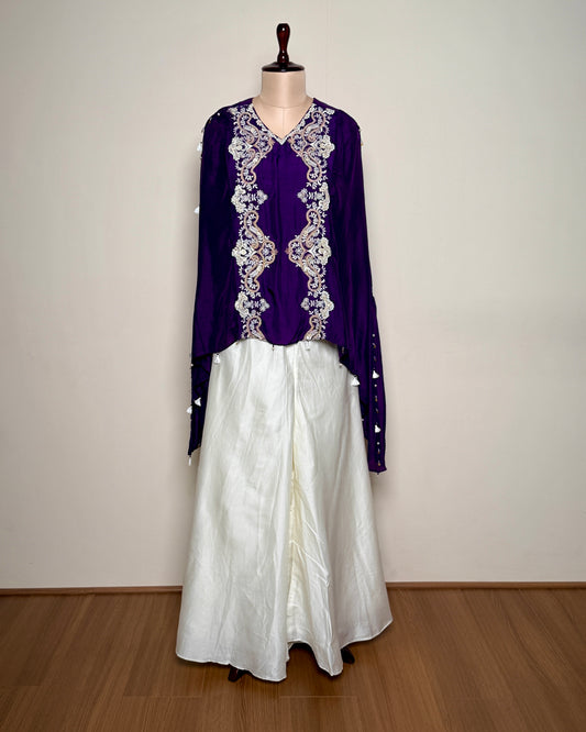 Purple Silk & Cotton Thread Bead Embroidered Indo-Western - SUIT / S-204 / PURPLE R