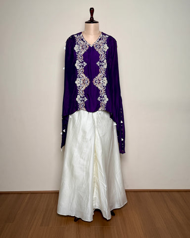 Purple Silk & Cotton Thread Bead Embroidered Indo-Western - SUIT / S-204 / PURPLE R