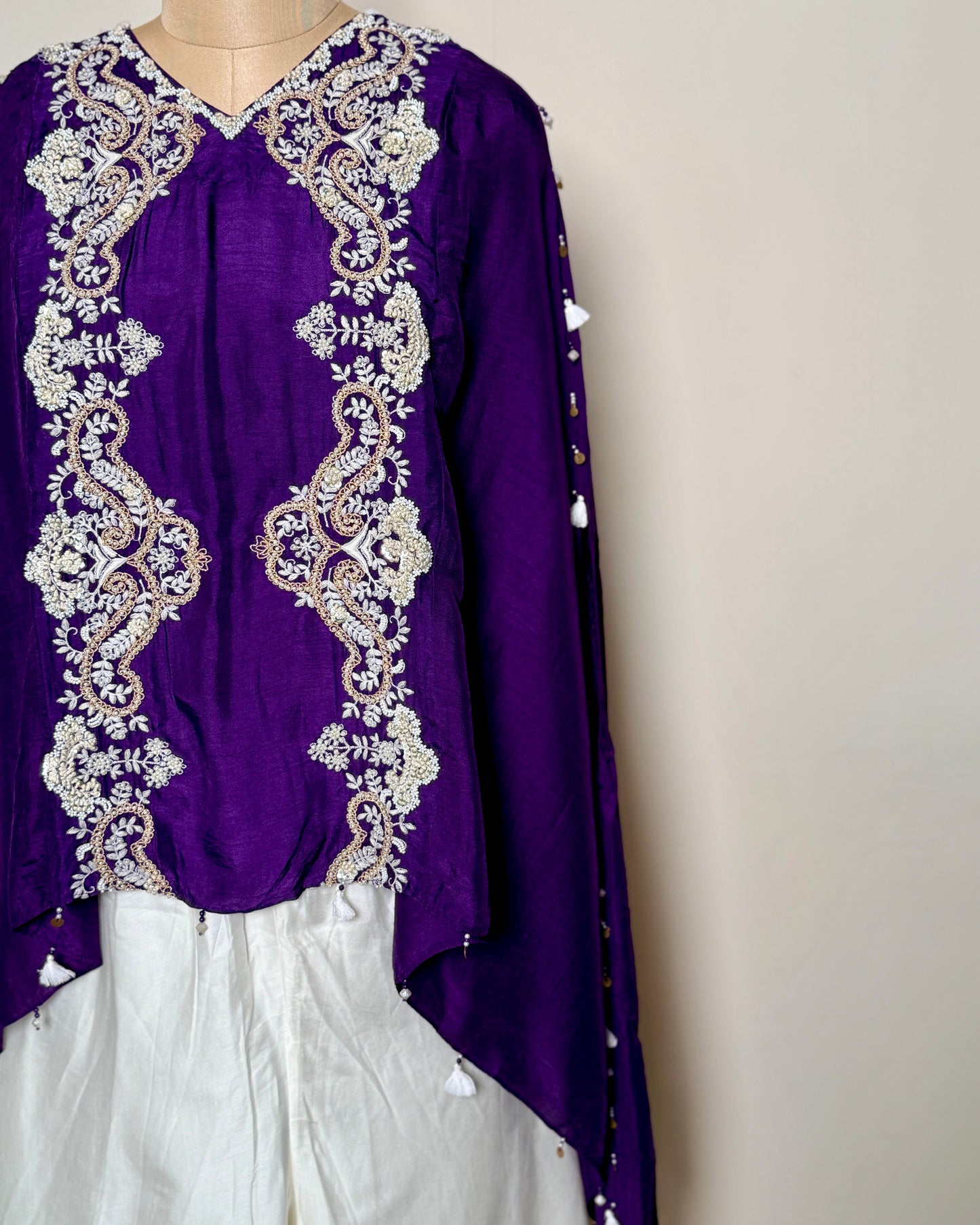 Purple Silk & Cotton Thread Bead Embroidered Indo-Western - SUIT / S-204 / PURPLE R