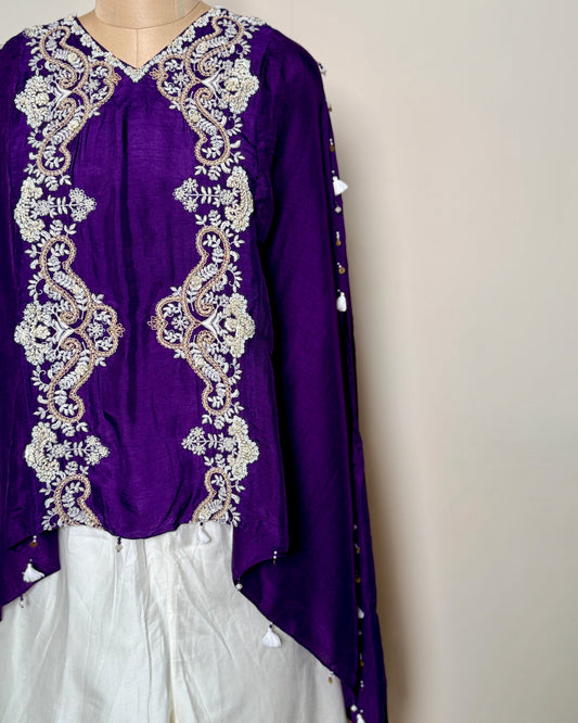 Purple Silk & Cotton Thread Bead Embroidered Indo-Western - SUIT / S-204 / PURPLE R