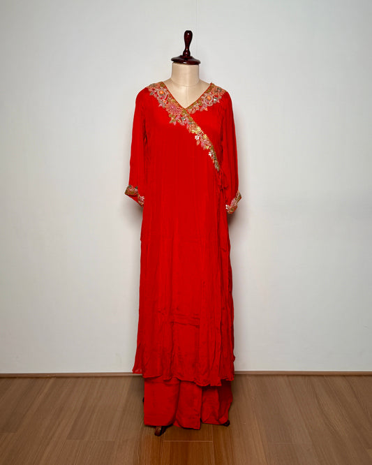 Red Georgette Silk Gotta Patti, Aari & Sequin Embroidered Indo-Western – TF-P-757 L