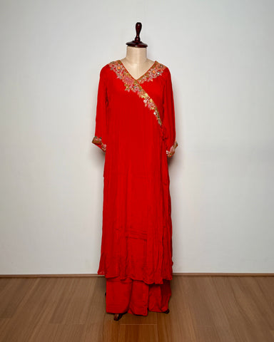 Red Georgette Silk Gotta Patti, Aari & Sequin Embroidered Indo-Western – TF-P-757 L