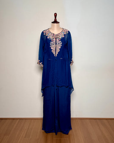 Navy Blue Organza & Silk Heavy Zardosi Embroidered Indo-Western – T.F-P-705 L