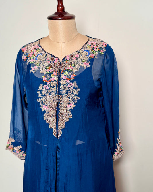 Navy Blue Organza & Silk Heavy Zardosi Embroidered Indo-Western – T.F-P-705 L