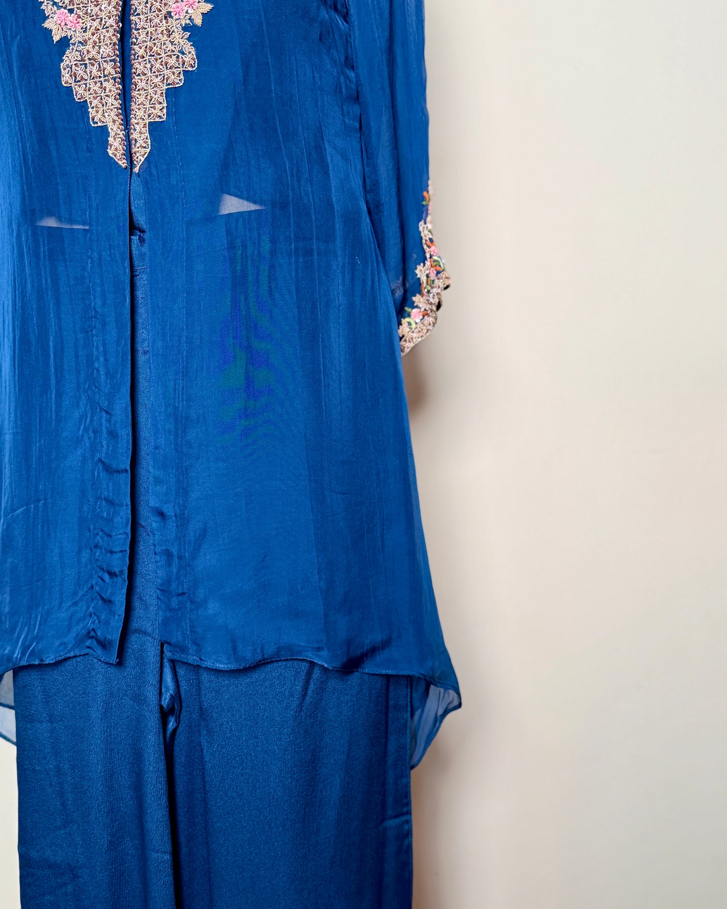 Navy Blue Organza & Silk Heavy Zardosi Embroidered Indo-Western – T.F-P-705 L