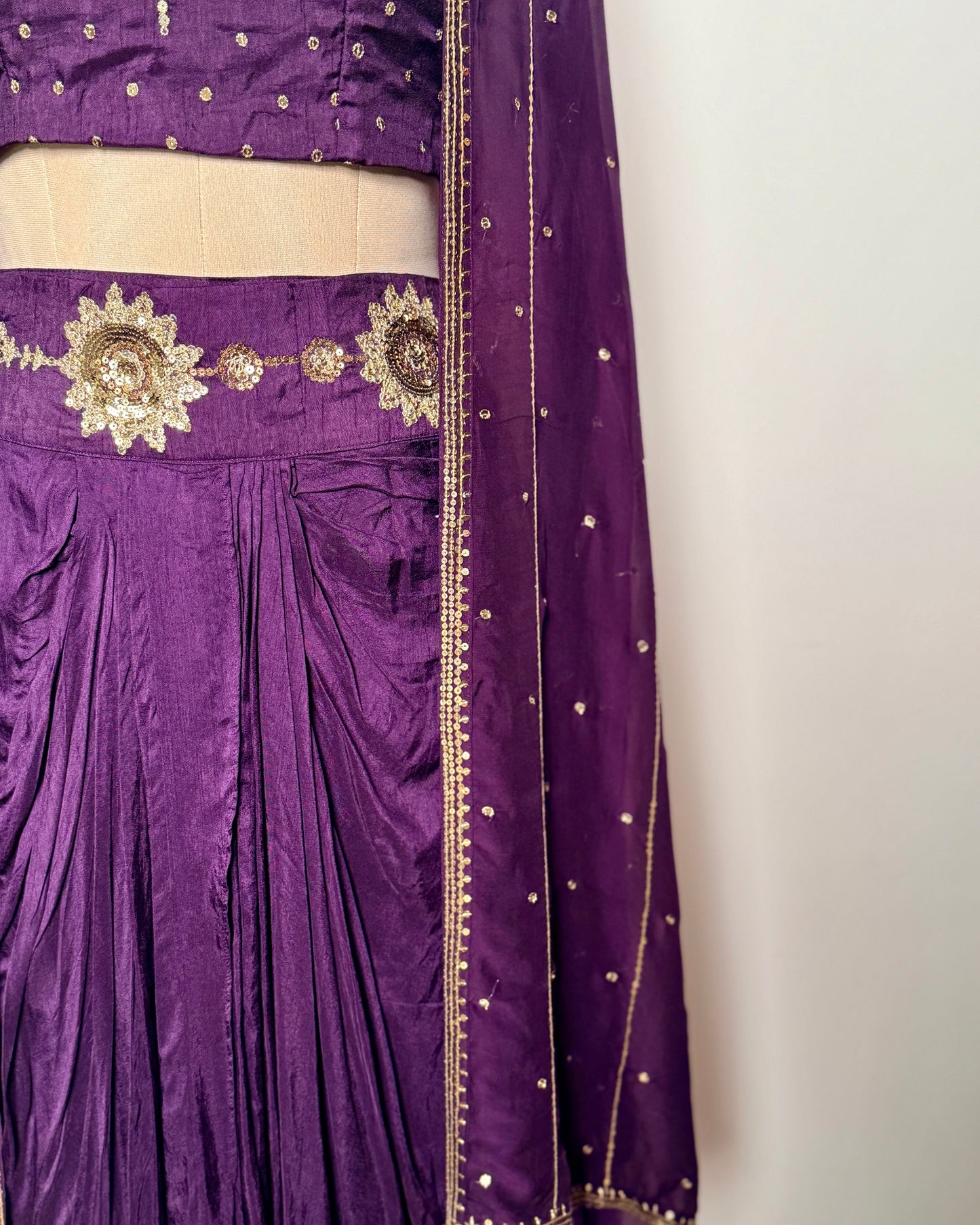 Purple Silk & Chiffon Golden Sequin Zari Embroidered Indo-Western – 38655391265