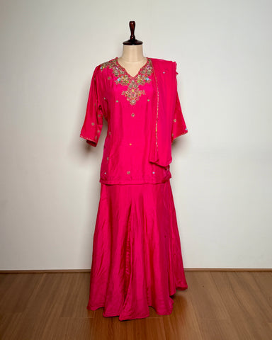 Rani Pink Silk Zardosi & Antique Aari Embroidered Indo-Western – TF-P-691 L