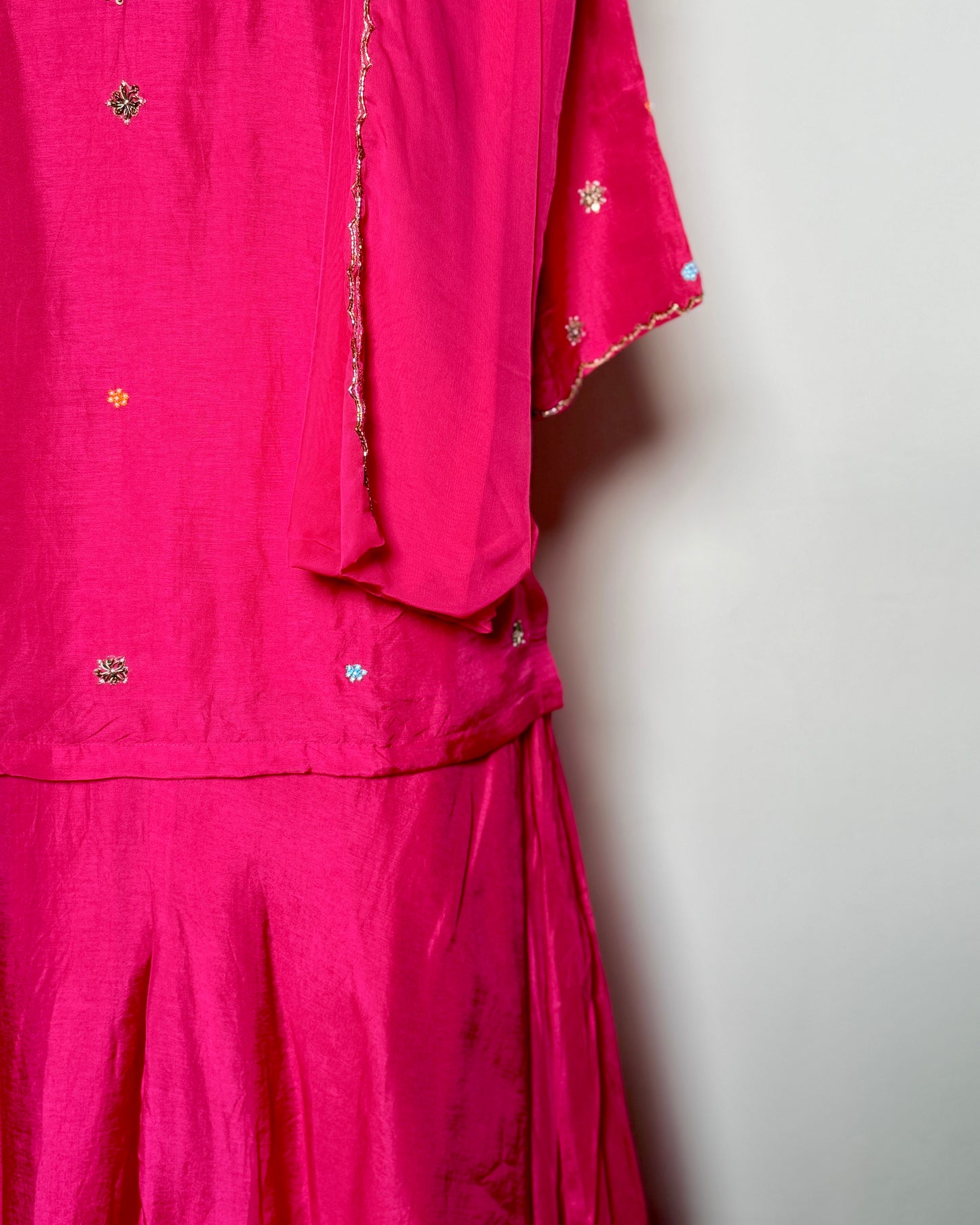 Rani Pink Silk Zardosi & Antique Aari Embroidered Indo-Western – TF-P-691 L