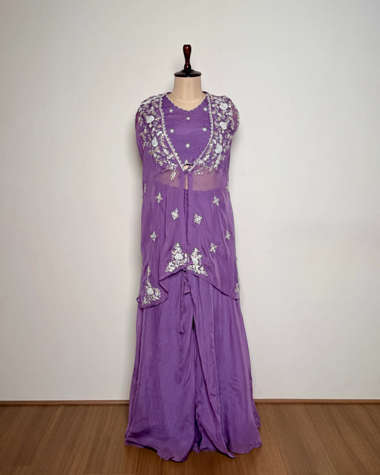 Lavender Chiffon Silk Gotta Patti, Moti & Thread Embroidered Indo-Western – TF-P-1043 L