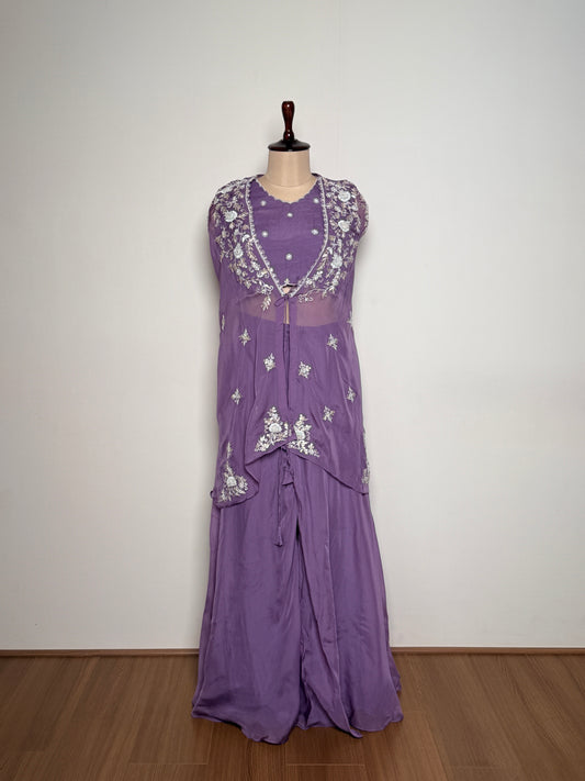 Lavender Chiffon Silk Gotta Patti, Moti & Thread Embroidered Indo-Western – TF-P-1043 L