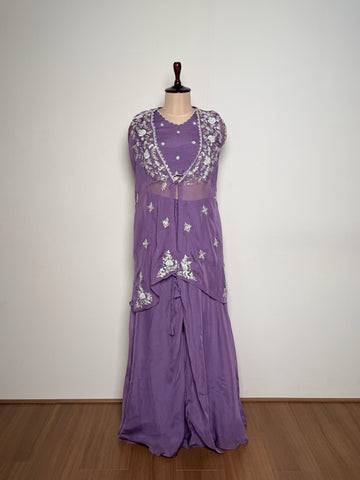 Lavender Chiffon Silk Gotta Patti, Moti & Thread Embroidered Indo-Western – TF-P-1043 L