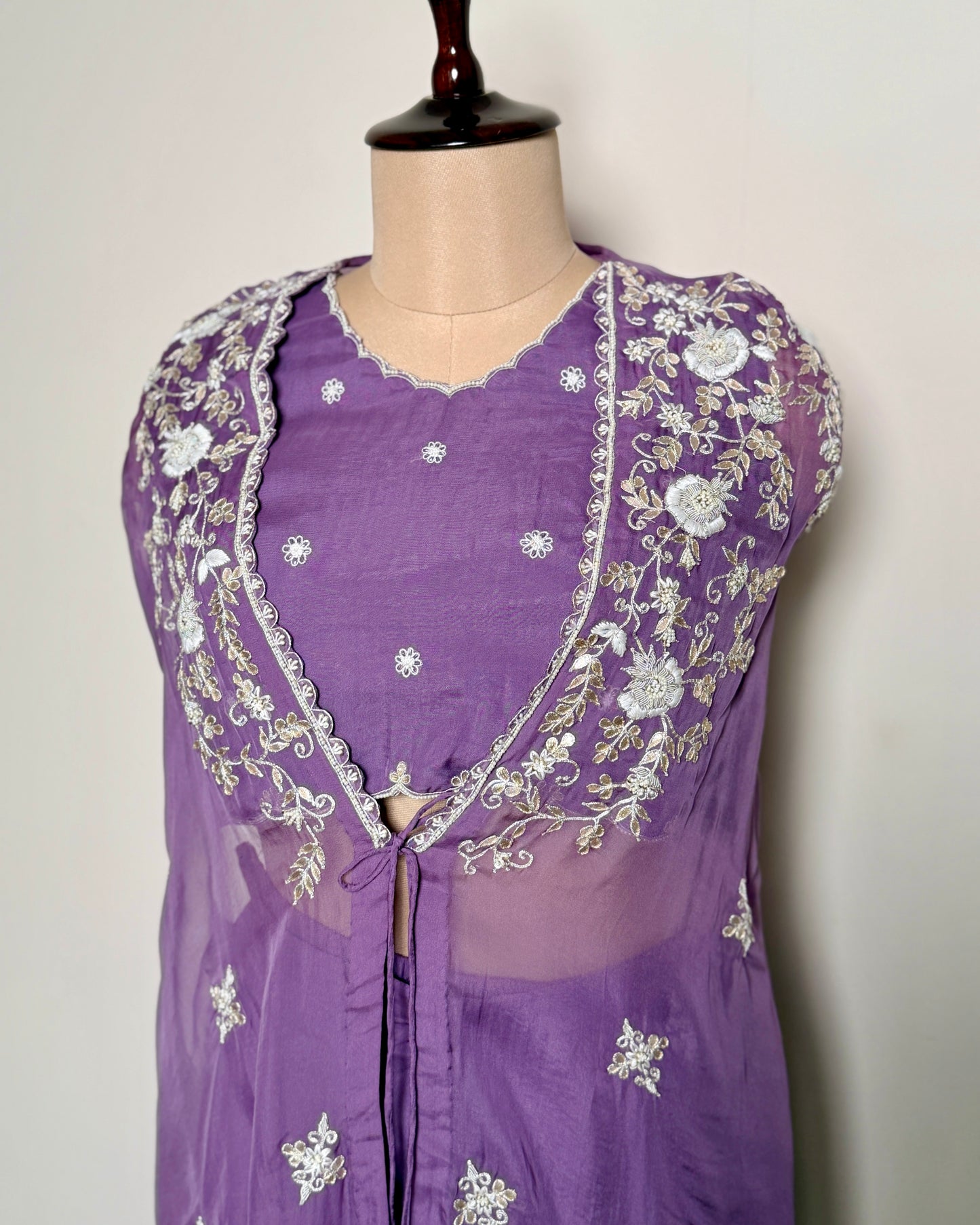 Lavender Chiffon Silk Gotta Patti, Moti & Thread Embroidered Indo-Western – TF-P-1043 L