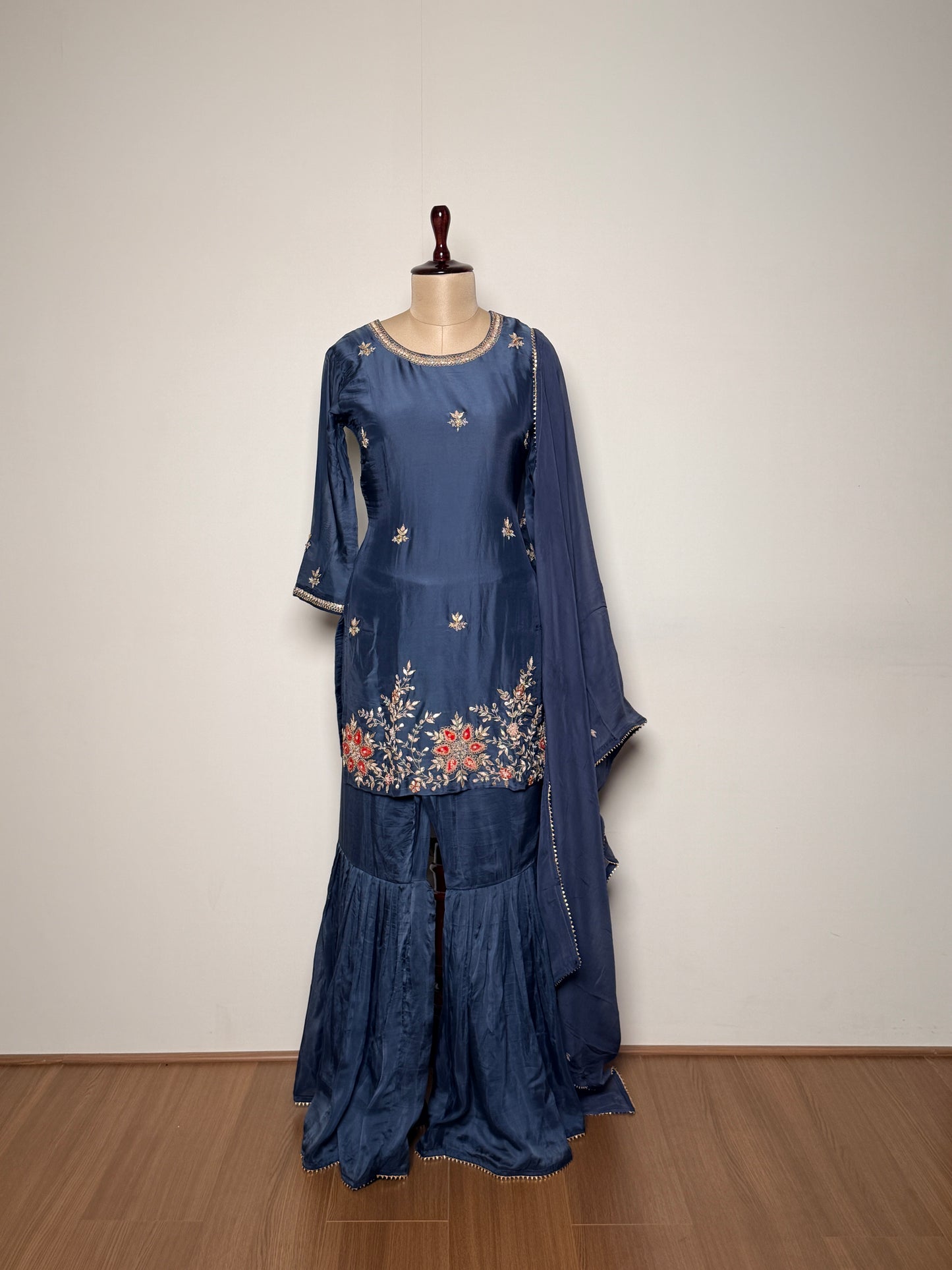 Blue Silk Sharara Set