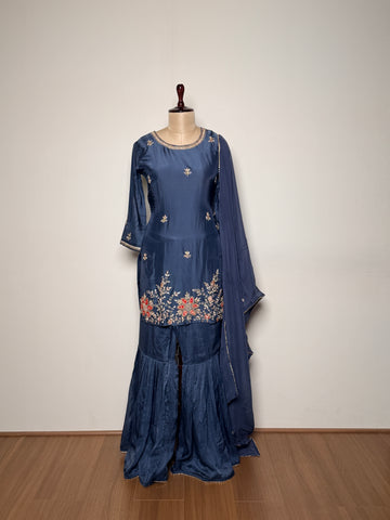 Blue Silk Sharara Set