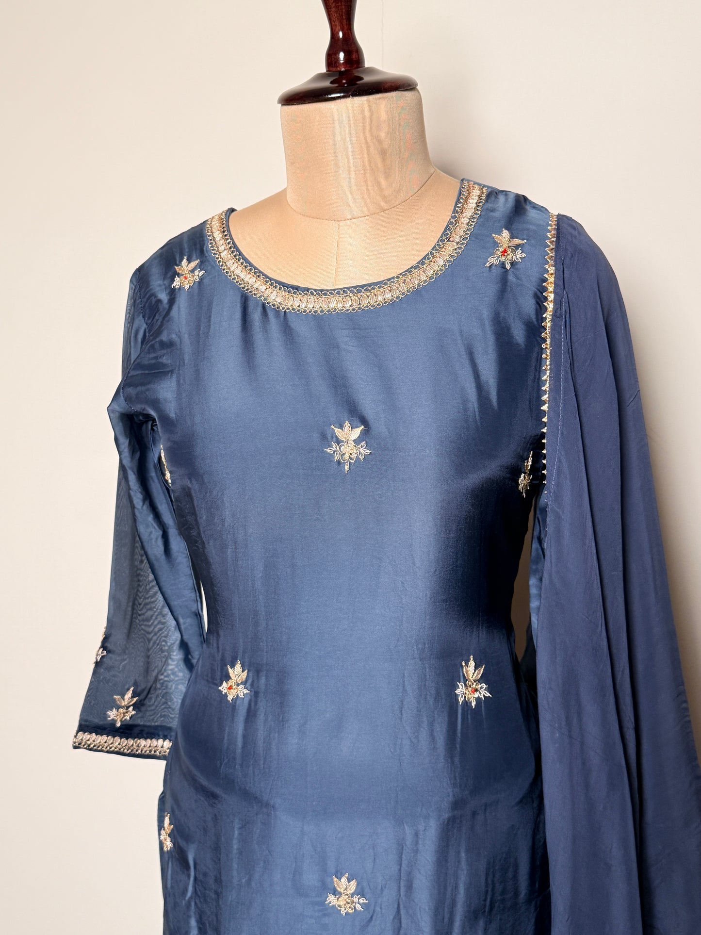 Blue Silk Sharara Set