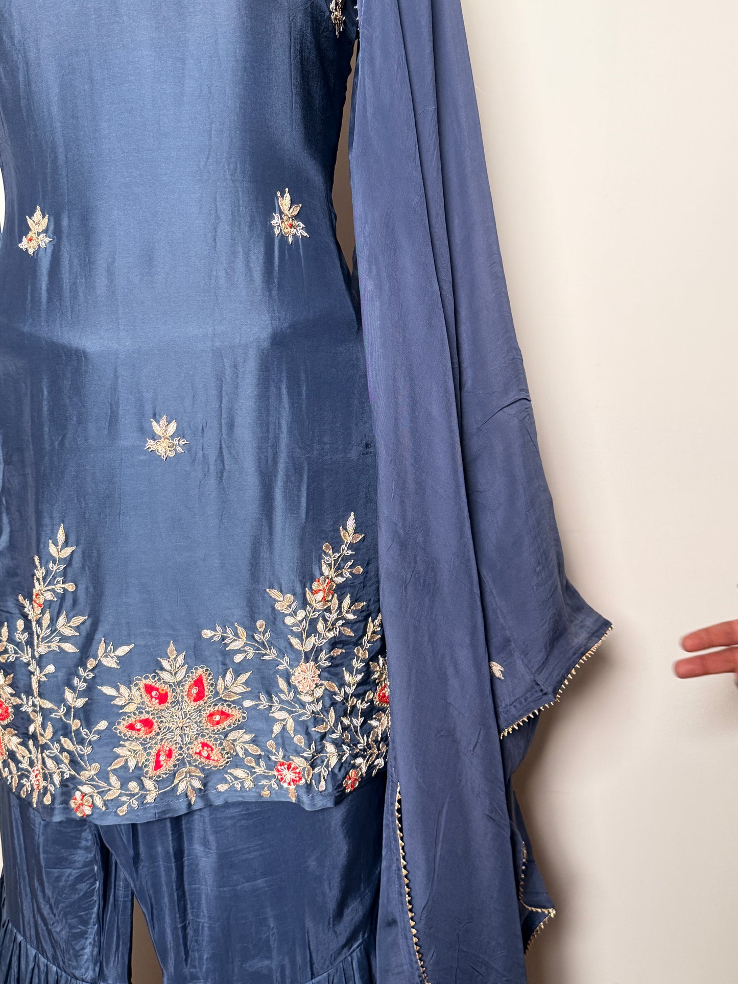 Blue Silk Sharara Set