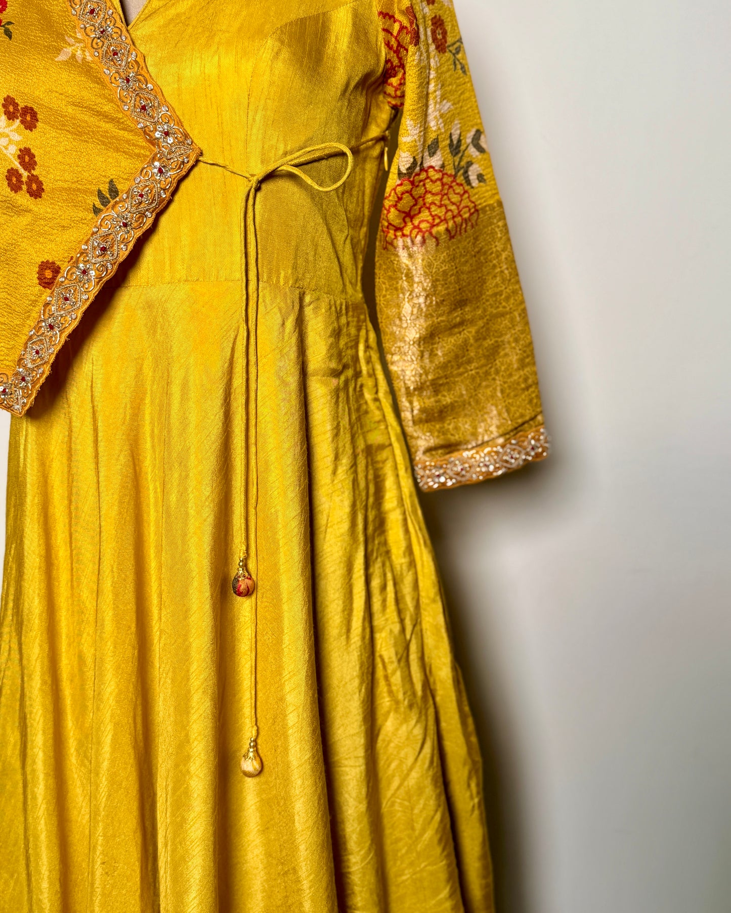 Mustard Yellow Pure Silk Hand-Painted Zardosi & Zari Embroidered Gown – Suit 3 U