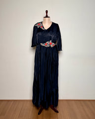 Royal Black Silk Aari, Zardosi & Golden Zari Embroidered Indo-Western – TF-P-903 L