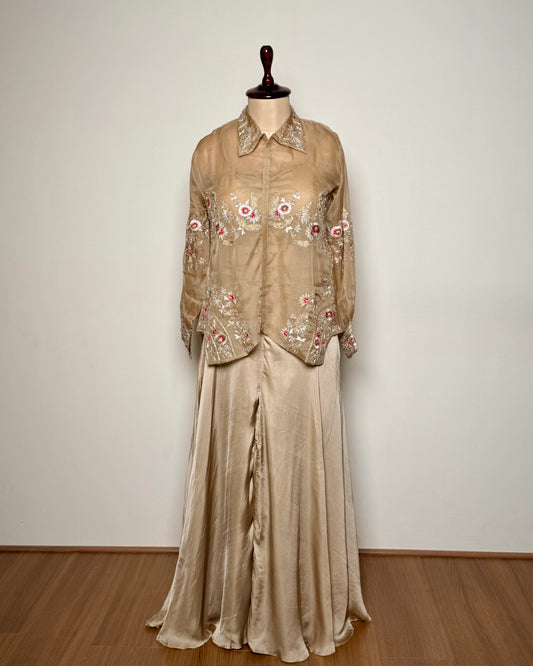 Rust Copper Organza & Satin Zardosi Aari Embroidered Indo-Western – SB 636(Kurti) AG