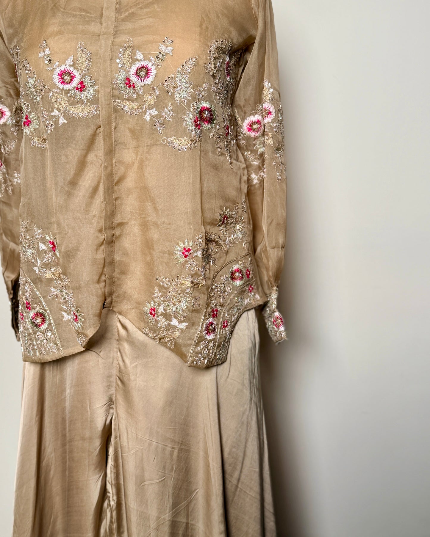 Rust Copper Organza & Satin Zardosi Aari Embroidered Indo-Western – SB 636(Kurti) AG