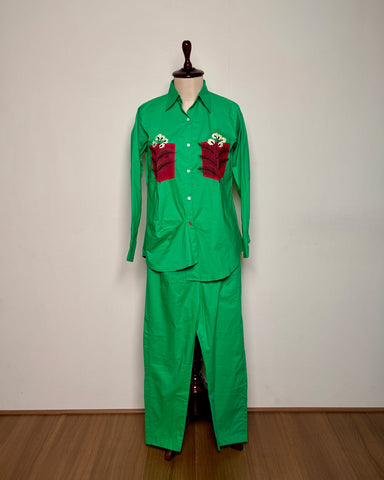 White & Green Cotton Appliqué Work Co-ord Set –TOP/PRIDE-N061-IK V