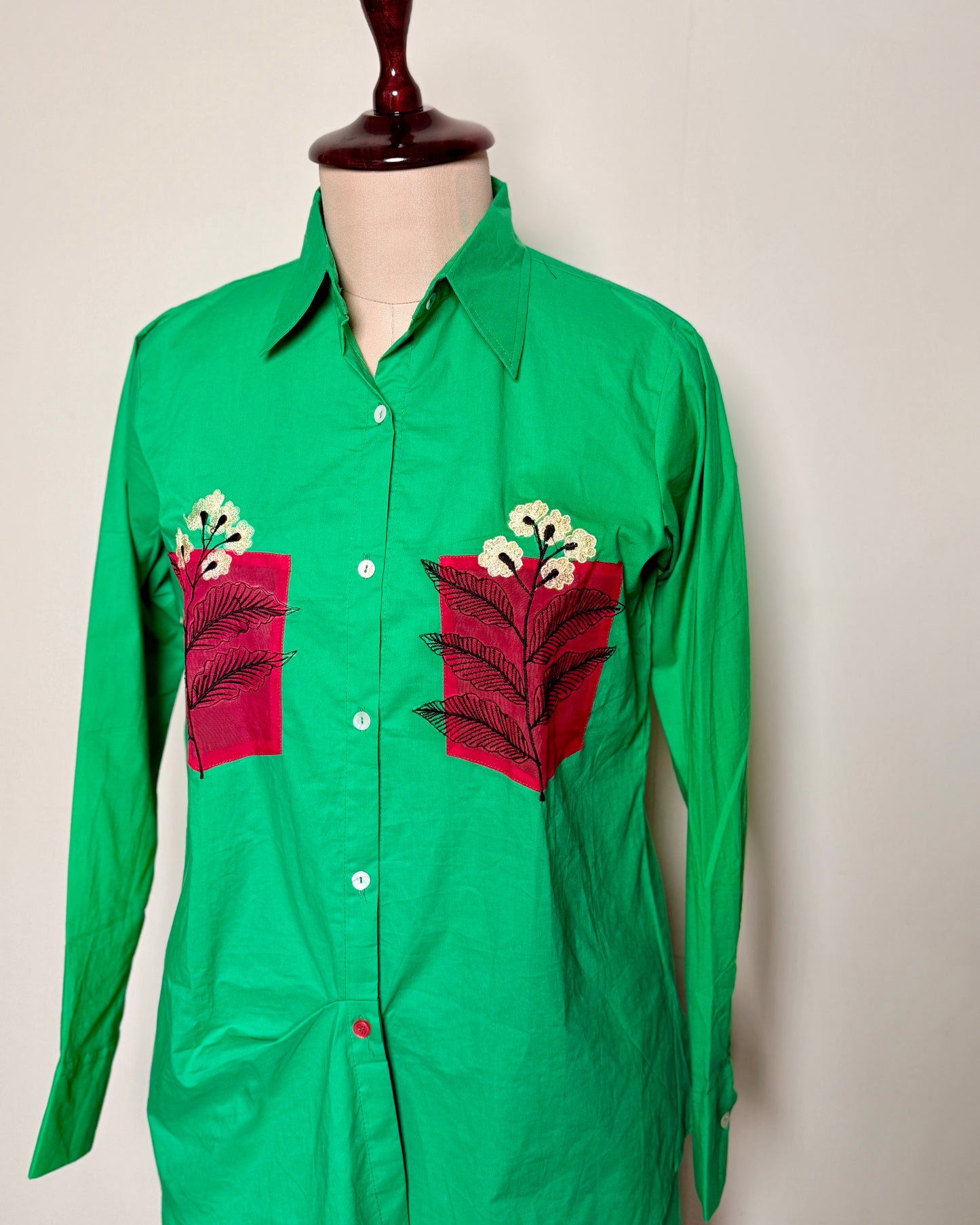 White & Green Cotton Appliqué Work Co-ord Set –TOP/PRIDE-N061-IK V