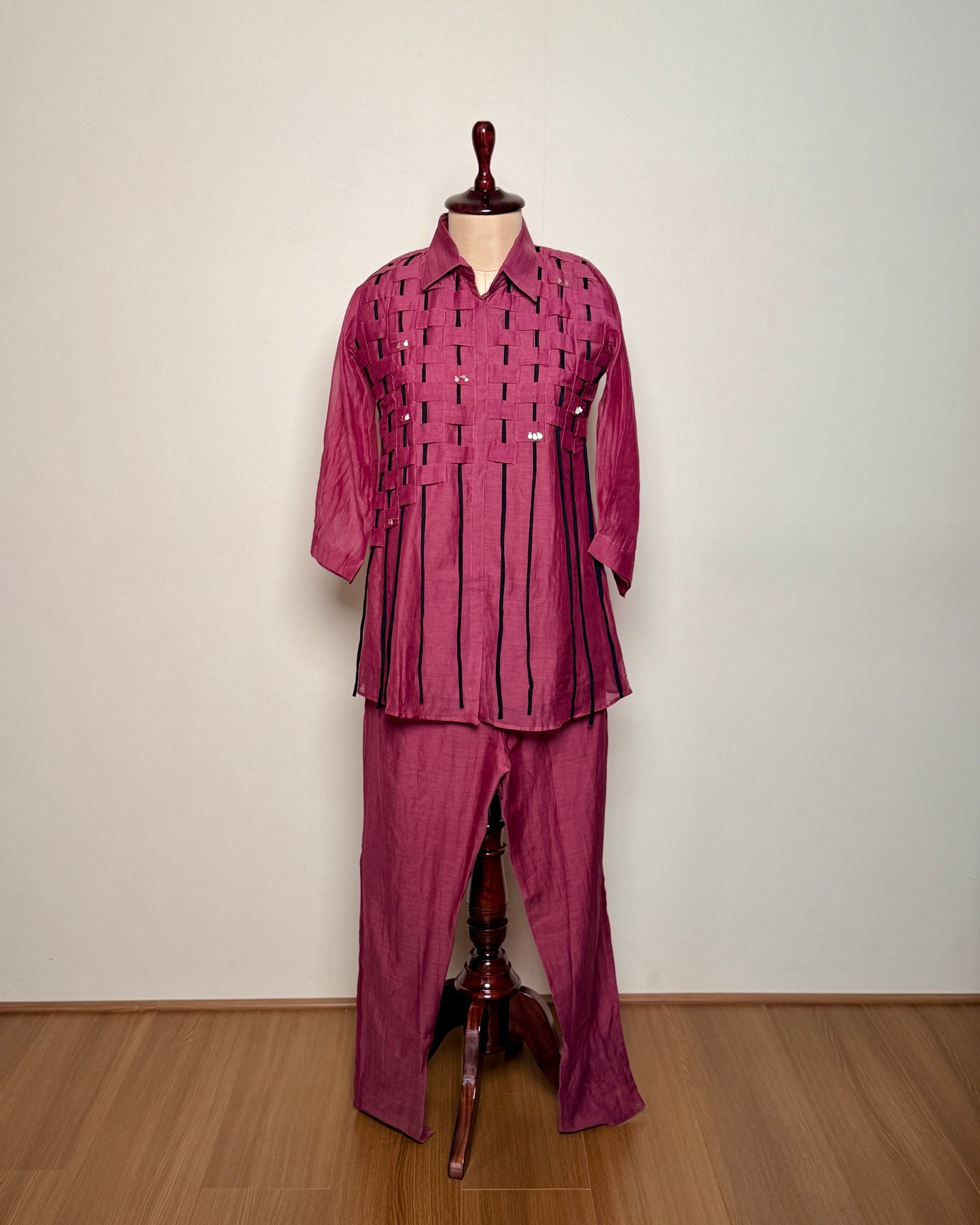 Magenta Pink Mul Chanderi String Pattern Co-ord Set – Suit 11 AC