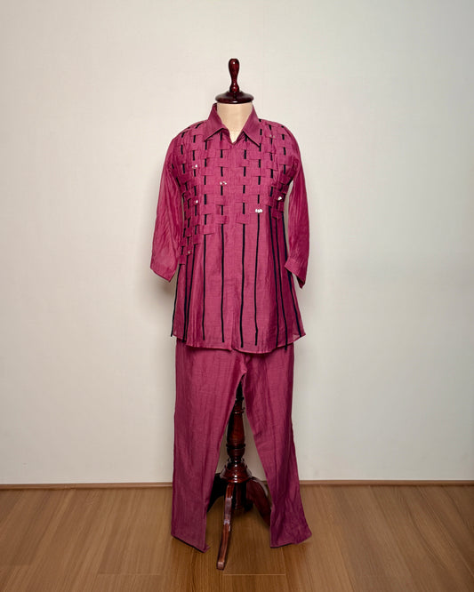 Magenta Pink Mul Chanderi String Pattern Co-ord Set – Suit 11 AC